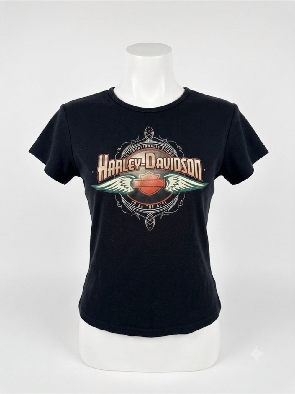 Harley Davidson Y2K Baby Tee Hawkeye Iowa Graphic Studded Fitted T-Shirt L